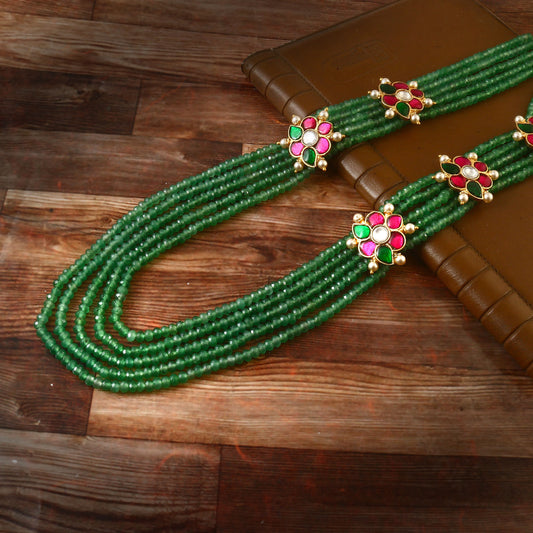 BM-123 - Jadau Kundan Beads Necklace with Emerald