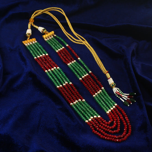 BM-128 - Jadau Kundan Beads Necklace with Emerald