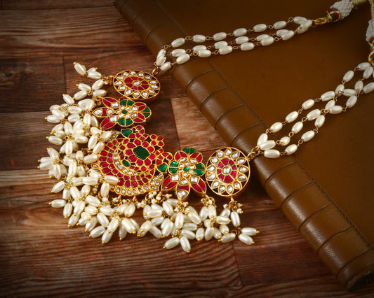 NK-113 - Aakarshak Jadau Kunda Chokar Set with White Pearls
