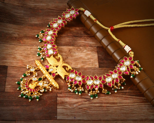 NK-122 - Bhavya Jadau Kundan Set with Mor Pankh