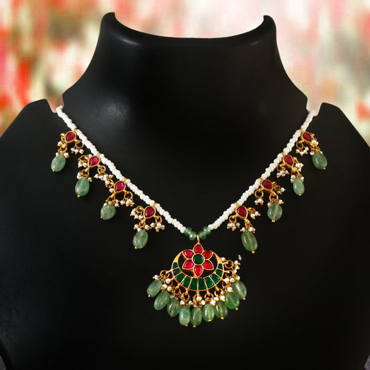 NK-153- Jadau Kundan Necklace with Emerald