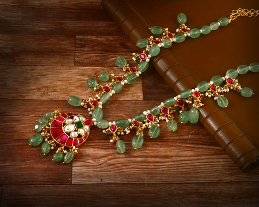NK-156- Jadau Kundan Necklace with Emerald