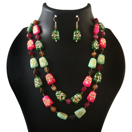 BM-113 - Jadau Kundan Beads Necklace with Emerald