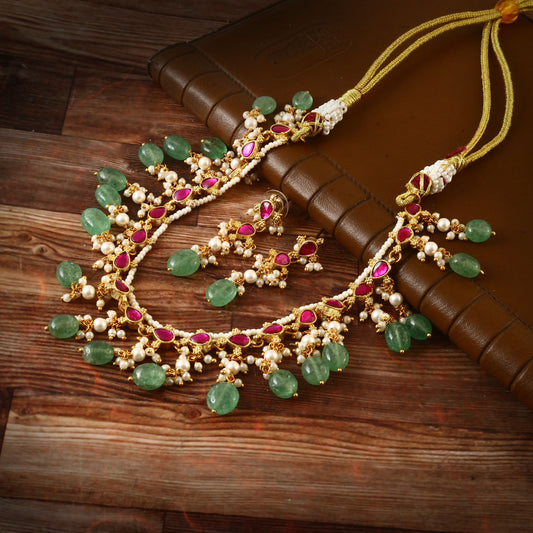 NK-185 - Jadau Kundan Necklace with Emerald