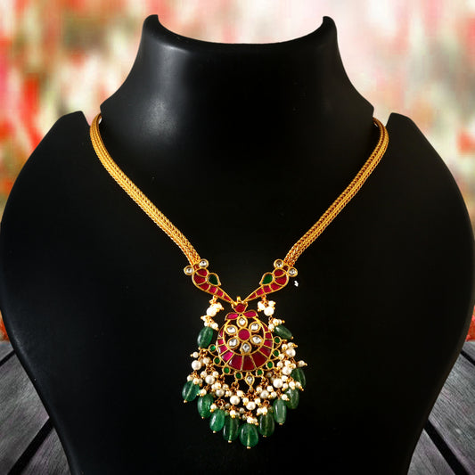 NK-194 - Jadau Kundan Necklace with Emerald