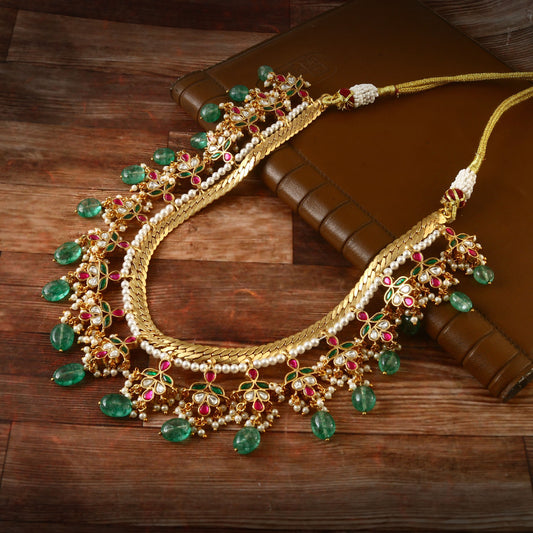 NK-195 - Jadau Kundan Necklace with Emerald