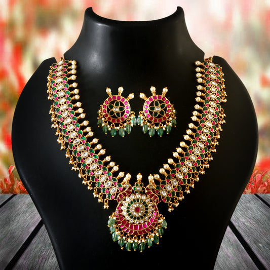 NK-197 - Jadau Kundan Necklace with Emerald