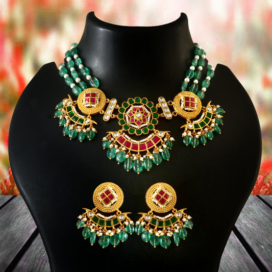 NK-198 - Jadau Kundan Necklace with Emerald