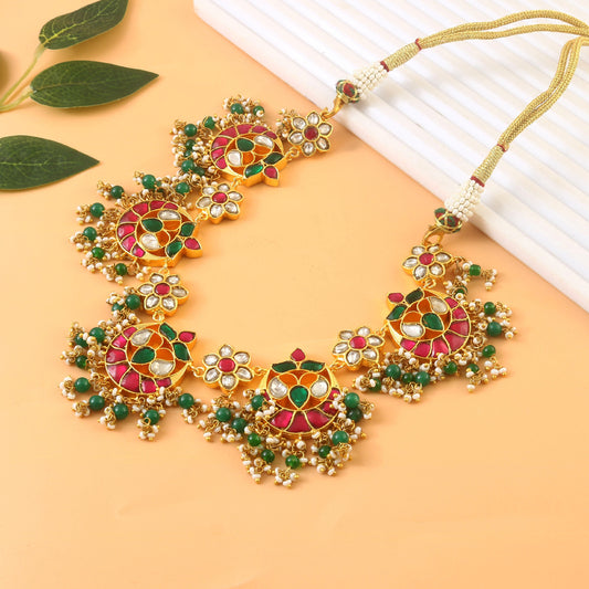 NK-222 - Jadau Kundan Necklace with Emerald