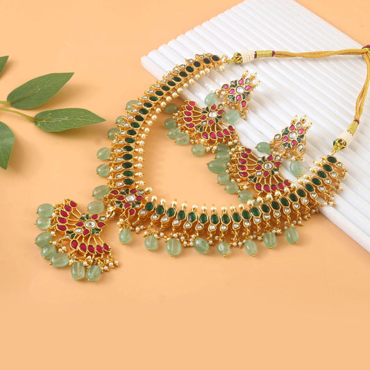 NK-230 - Jadau Kundan Necklace with Emerald