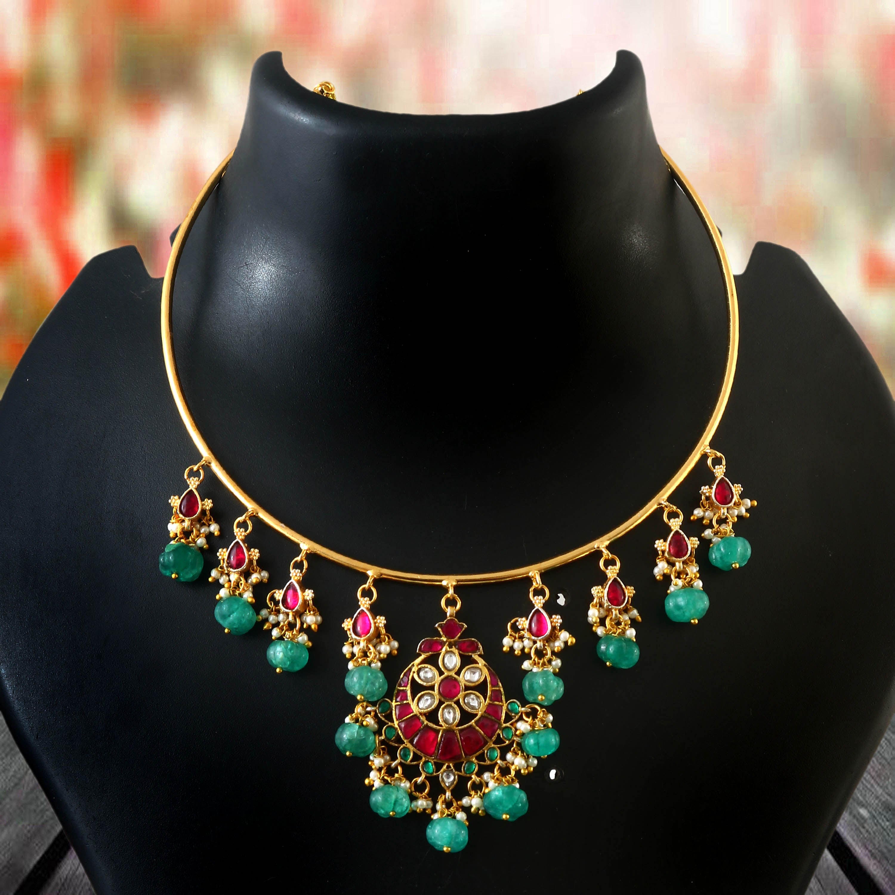 NK-235 - Jadau Kundan Necklace with Emerald NK-235 - Jadau Kundan Necklace with Emerald
