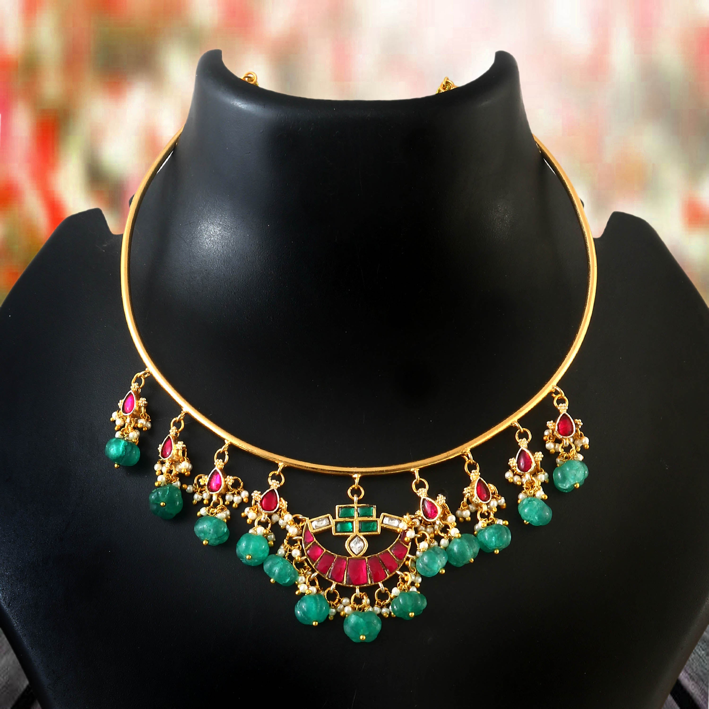 NK-255 - Jadau Kundan Necklace with Emerald NK-255 - Jadau Kundan Necklace with Emerald