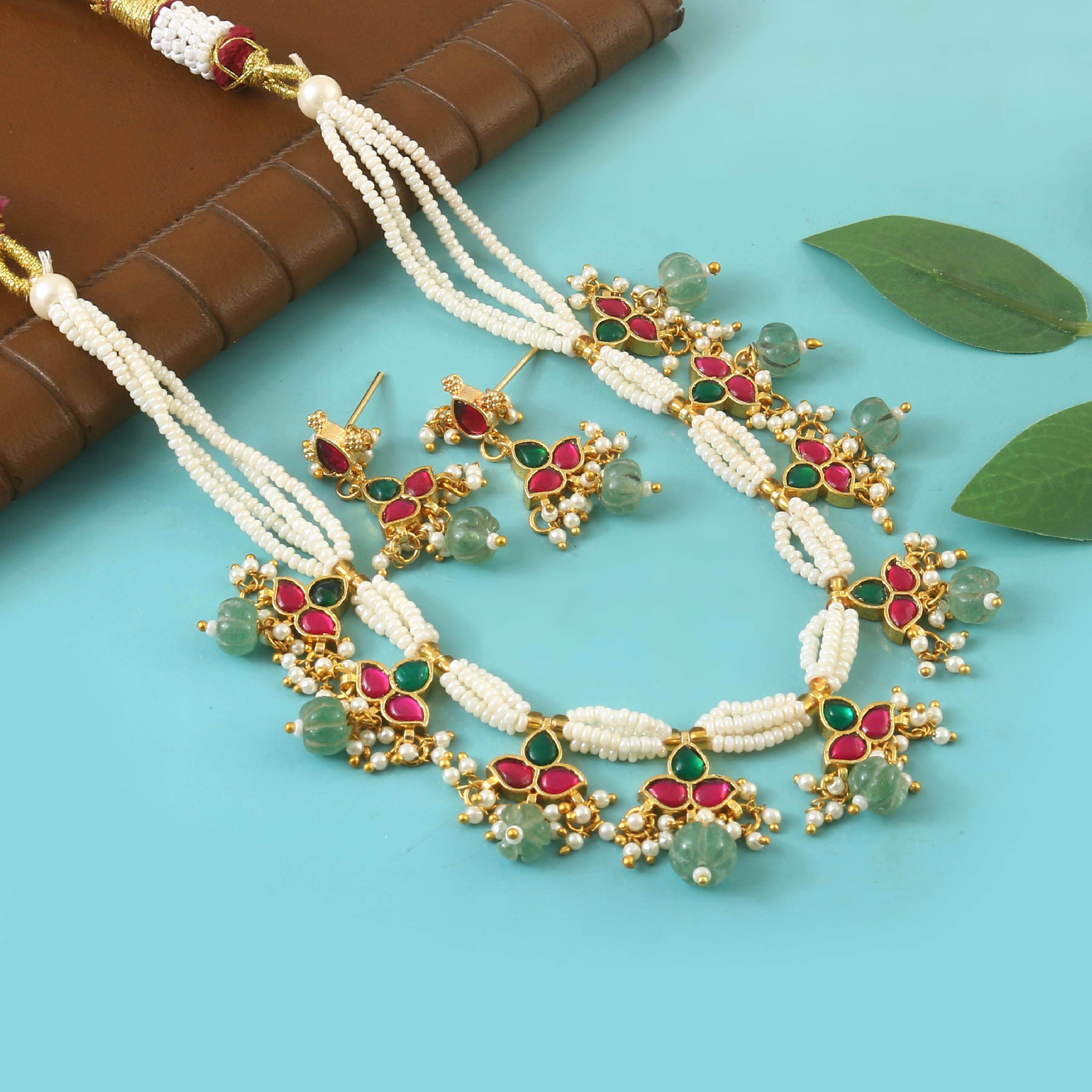 NK-258 - Jadau Kundan Necklace with Emerald NK-258 - Jadau Kundan Necklace with Emerald