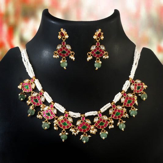 NK-259 - Jadau Kundan Necklace with Emerald