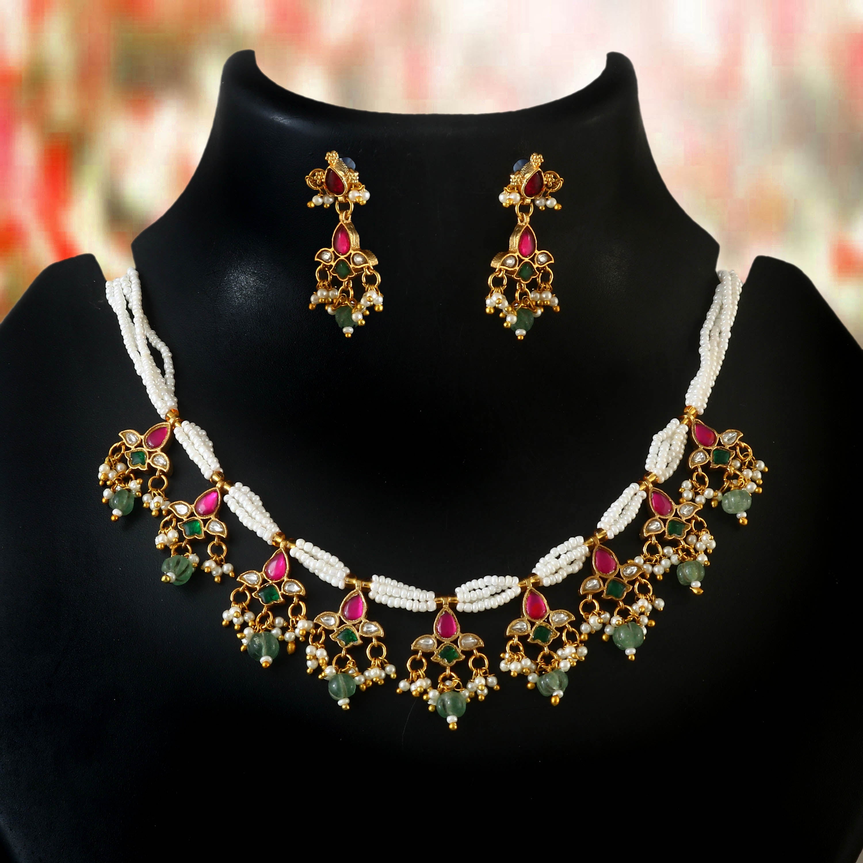 NK-260 - Jadau Kundan Necklace with Emerald NK-260 - Jadau Kundan Necklace with Emerald