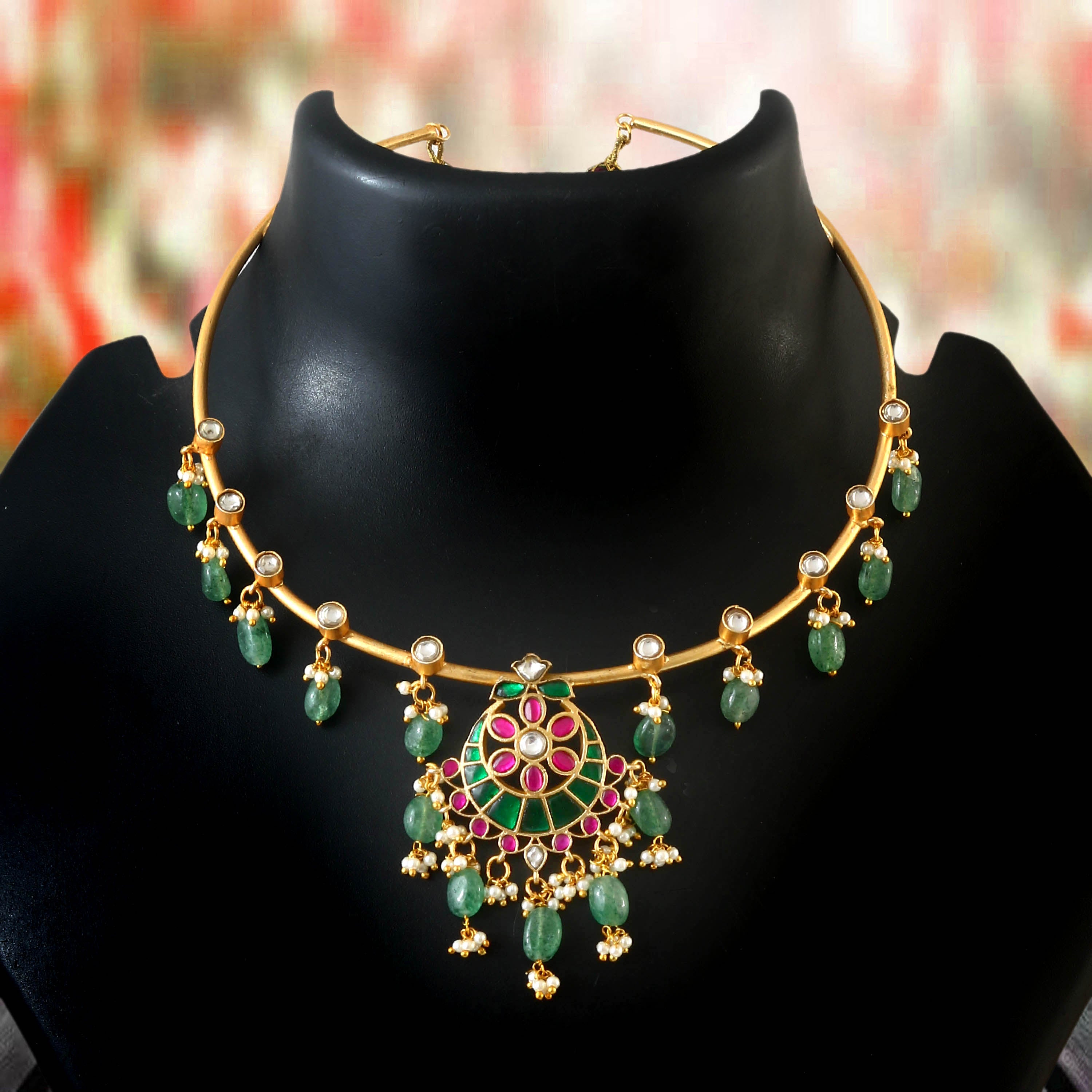 NK-261 - Jadau Kundan Necklace with Emerald NK-261 - Jadau Kundan Necklace with Emerald