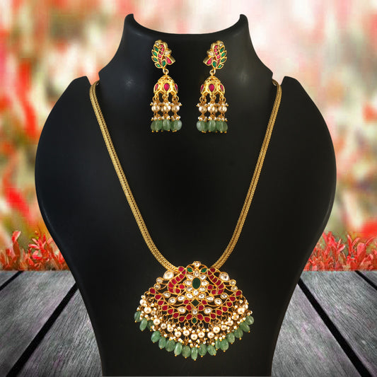 NK-262 - Jadau Kundan Necklace with Emerald