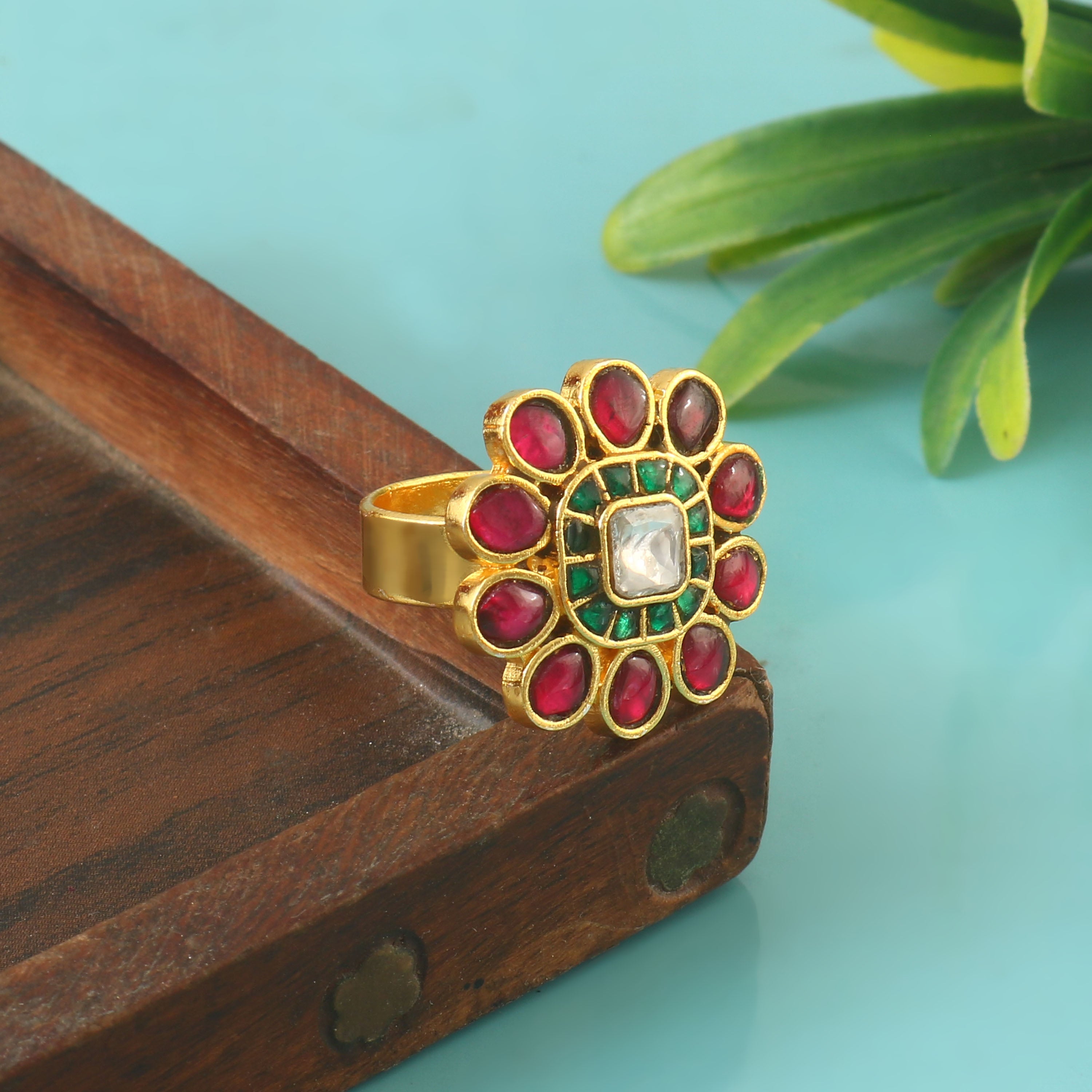 RG-102 - Jadau Kundan Ring with Emerald RG-102 - Jadau Kundan Ring with Emerald