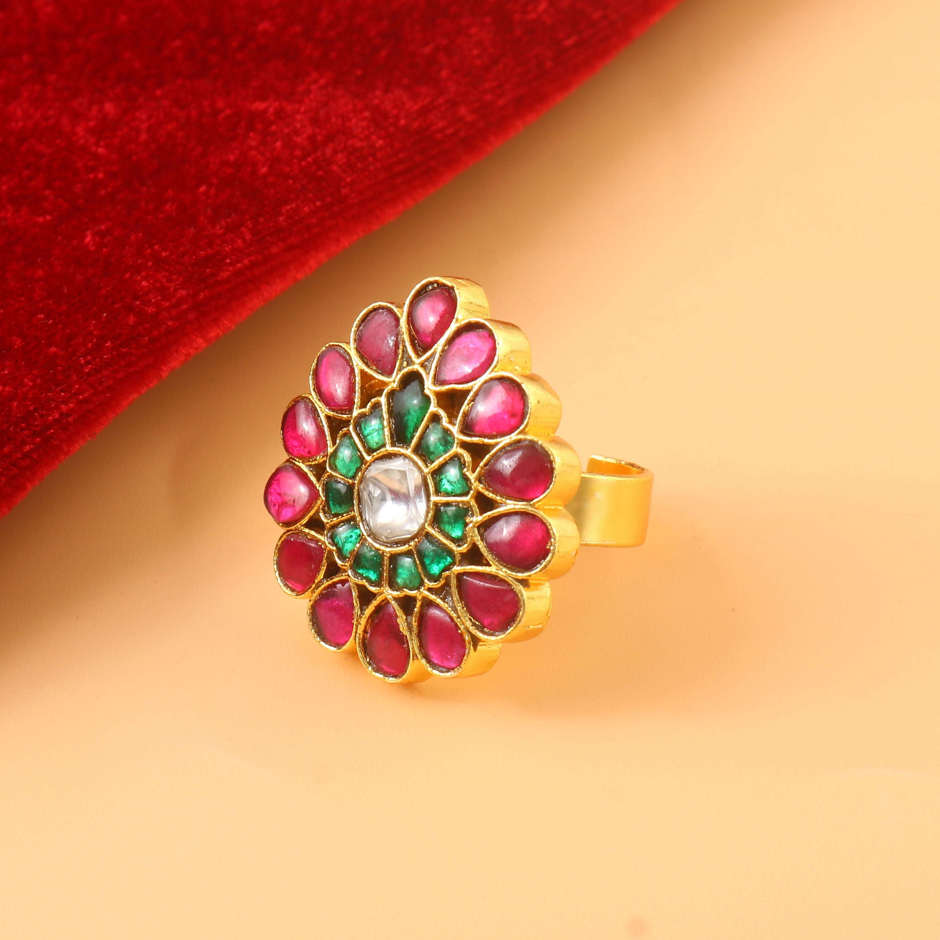 RG-103 - Jadau Kundan Ring with Emerald RG-103 - Jadau Kundan Ring with Emerald
