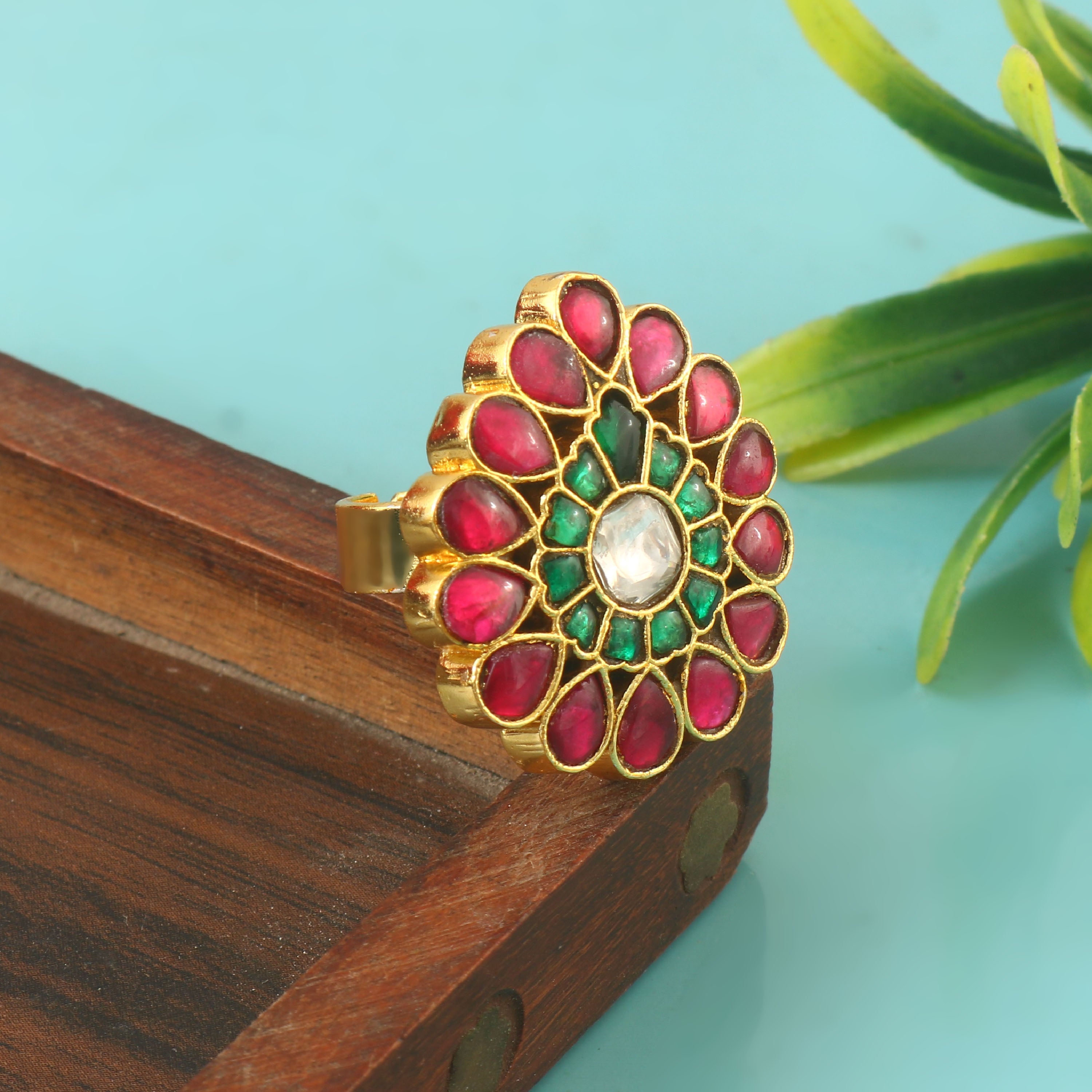 RG-103 - Jadau Kundan Ring with Emerald RG-103 - Jadau Kundan Ring with Emerald