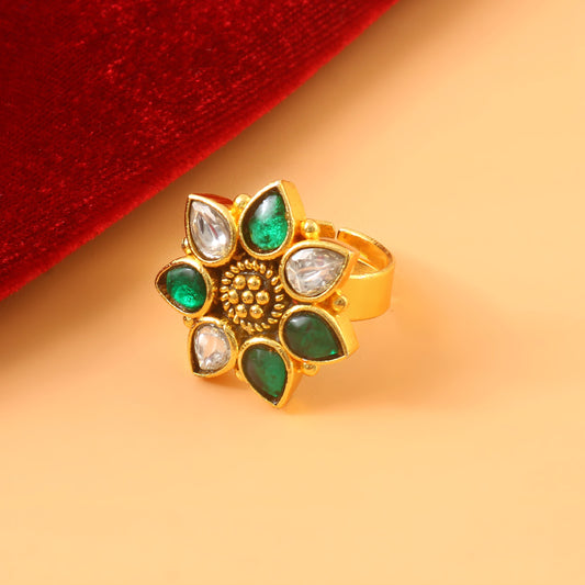 RG-106 - Jadau Kundan Ring with Emerald