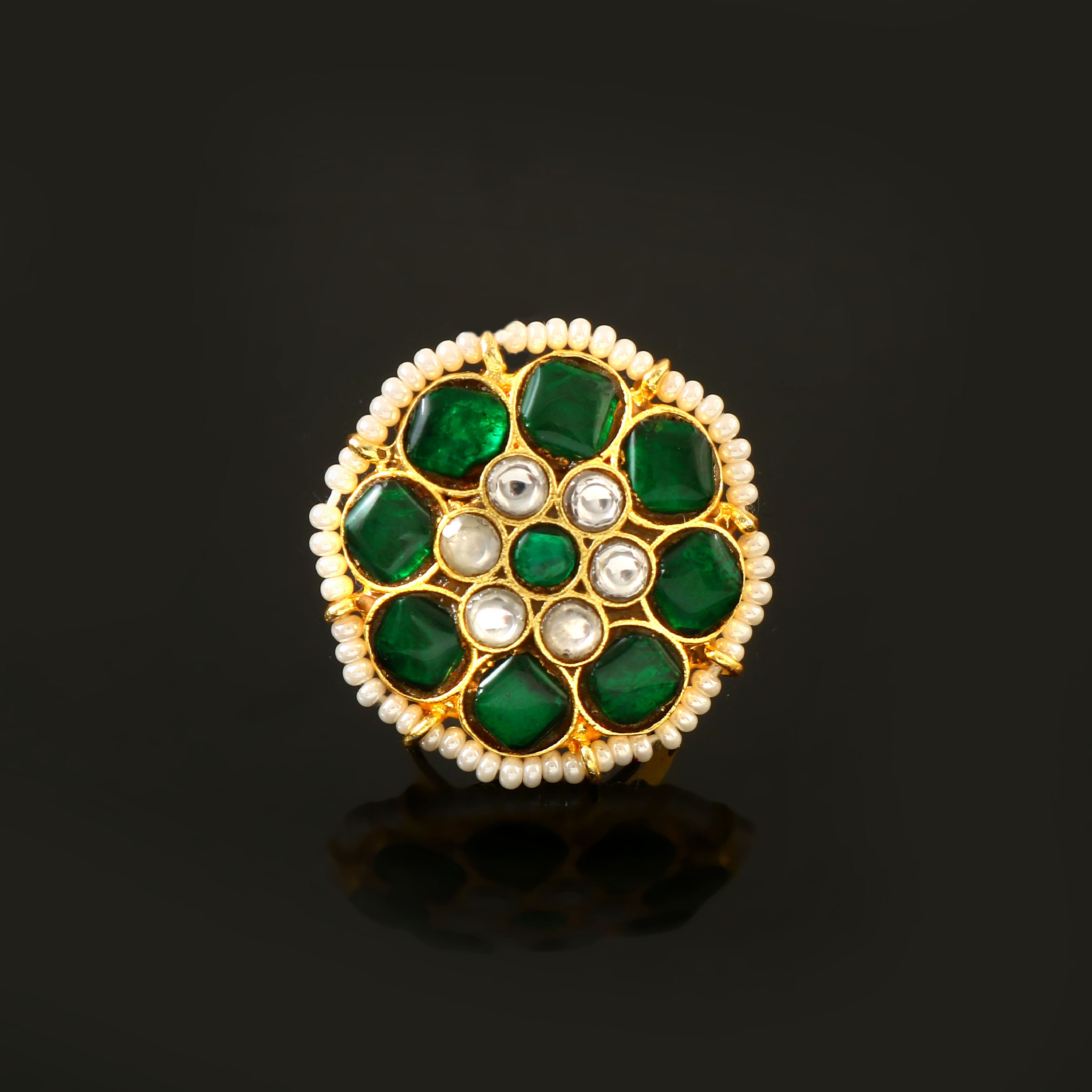 RG-110 - Jadau Kundan Ring with Emerald RG-110 - Jadau Kundan Ring with Emerald