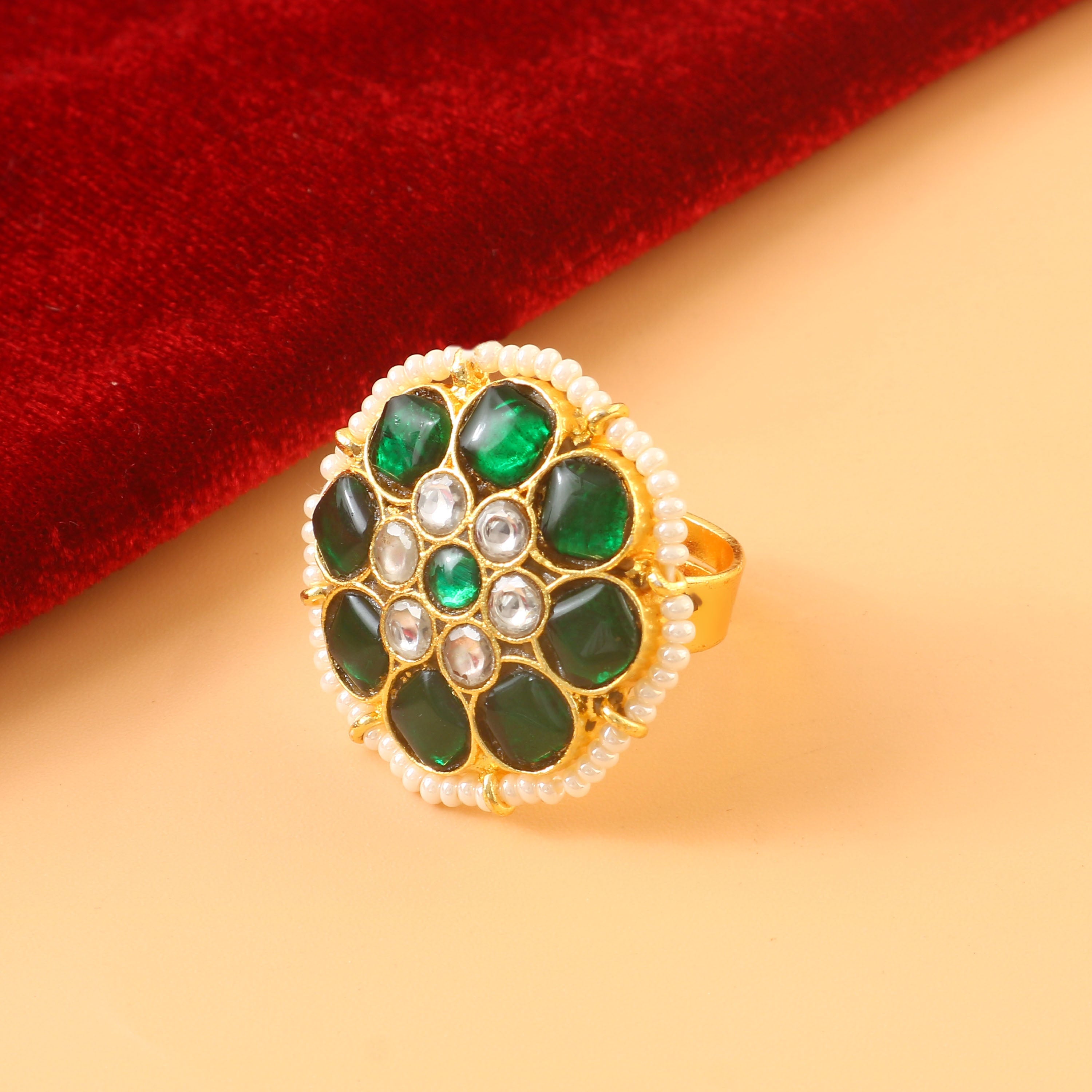 RG-110 - Jadau Kundan Ring with Emerald RG-110 - Jadau Kundan Ring with Emerald