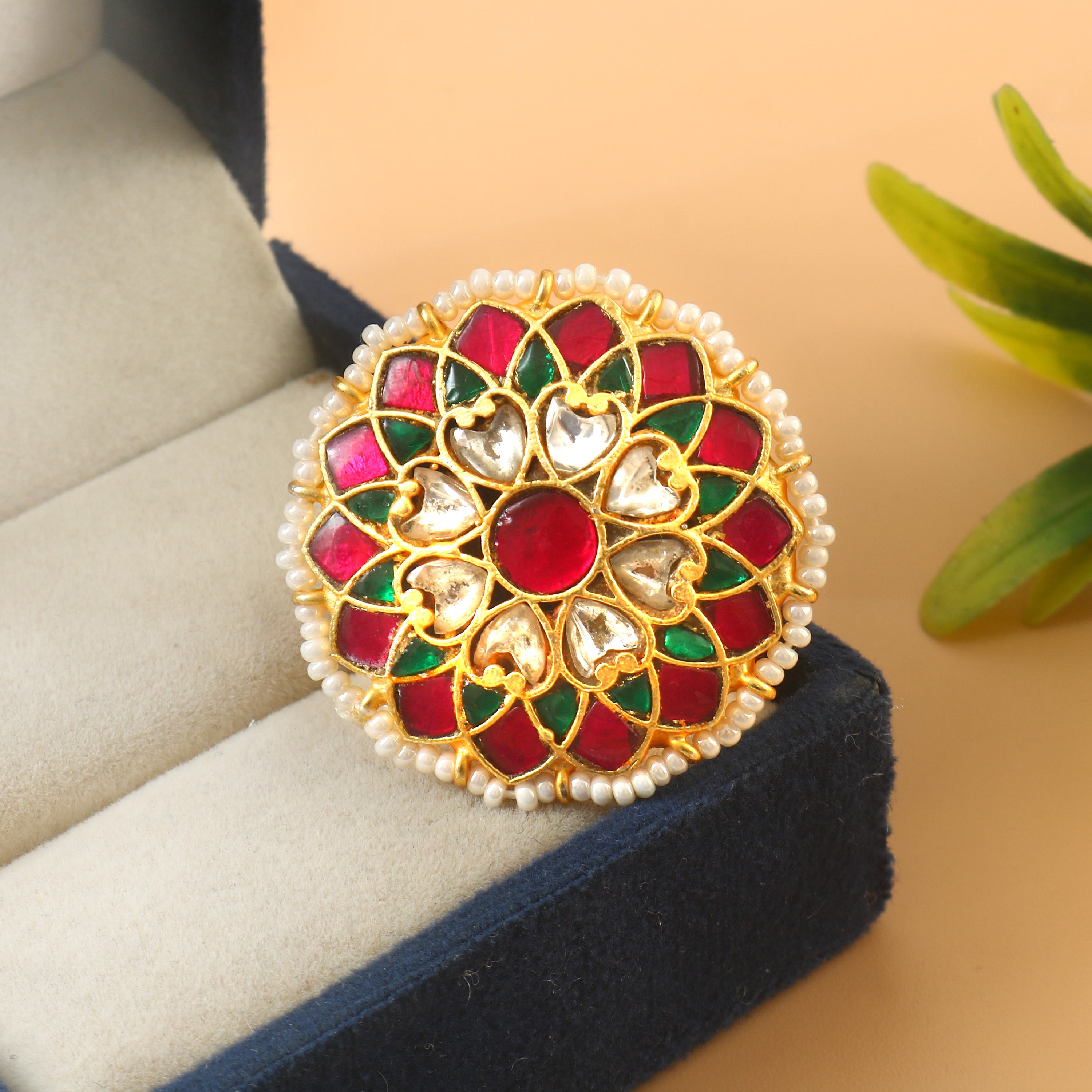RG-113 - Jadau Kundan Ring with Emerald RG-113 - Jadau Kundan Ring with Emerald