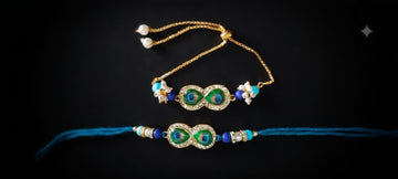 Peacock Bhaiya Bhabhi Rakhi Set with Kundan RK-102