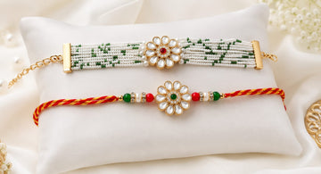 Floral Bhaiya Bhabhi Rakhi Set with Pearls RK-103