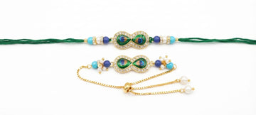 Peacock Bhaiya Bhabhi Rakhi Set with Stones RK-104