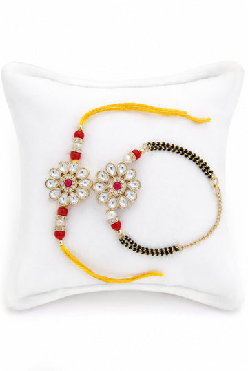 Floral Bhaiya Bhabhi Rakhi Set with Kundan RK-106