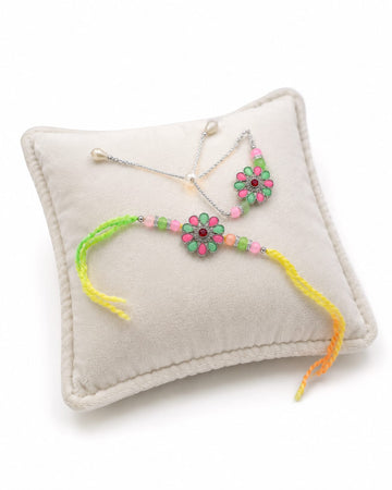 Floral Bhaiya Bhabhi Rakhi Set with Beads RK-108