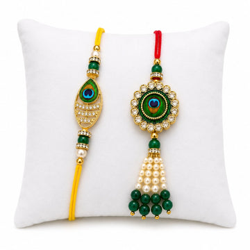 Peacock Bhaiya Bhabhi Rakhi Set with Pearls RK-110