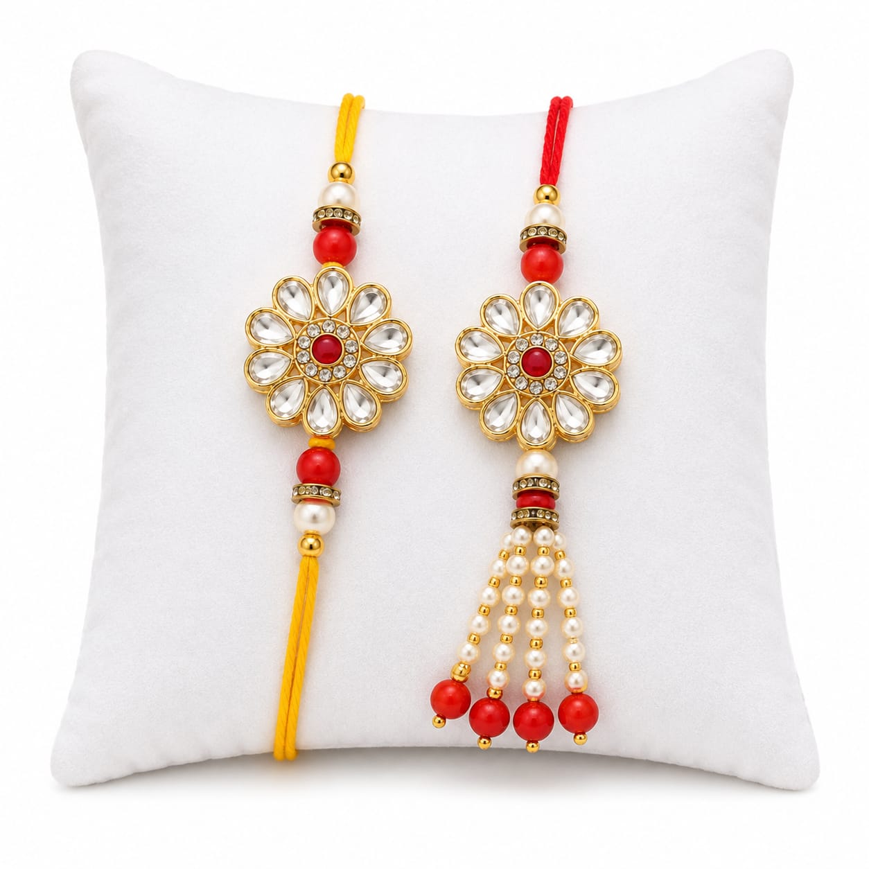 Floral Bhaiya Bhabhi Rakhi Set with Tassels RK-111