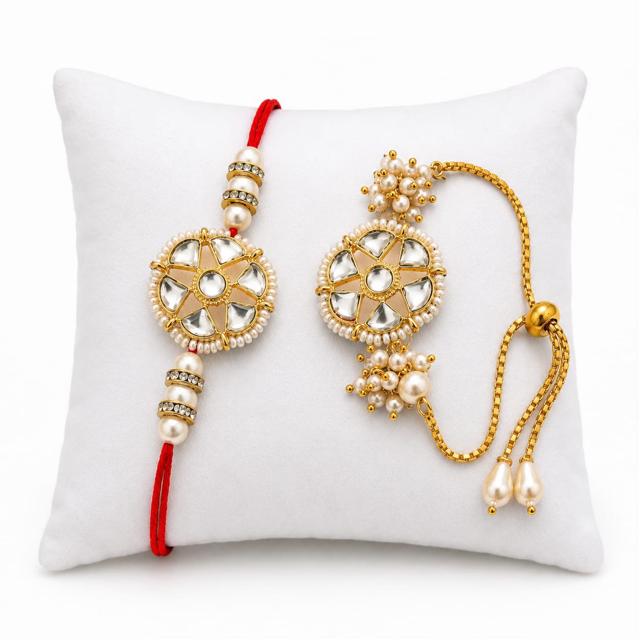 Pearl Bhaiya Bhabhi Rakhi Set with Kundan RK-112