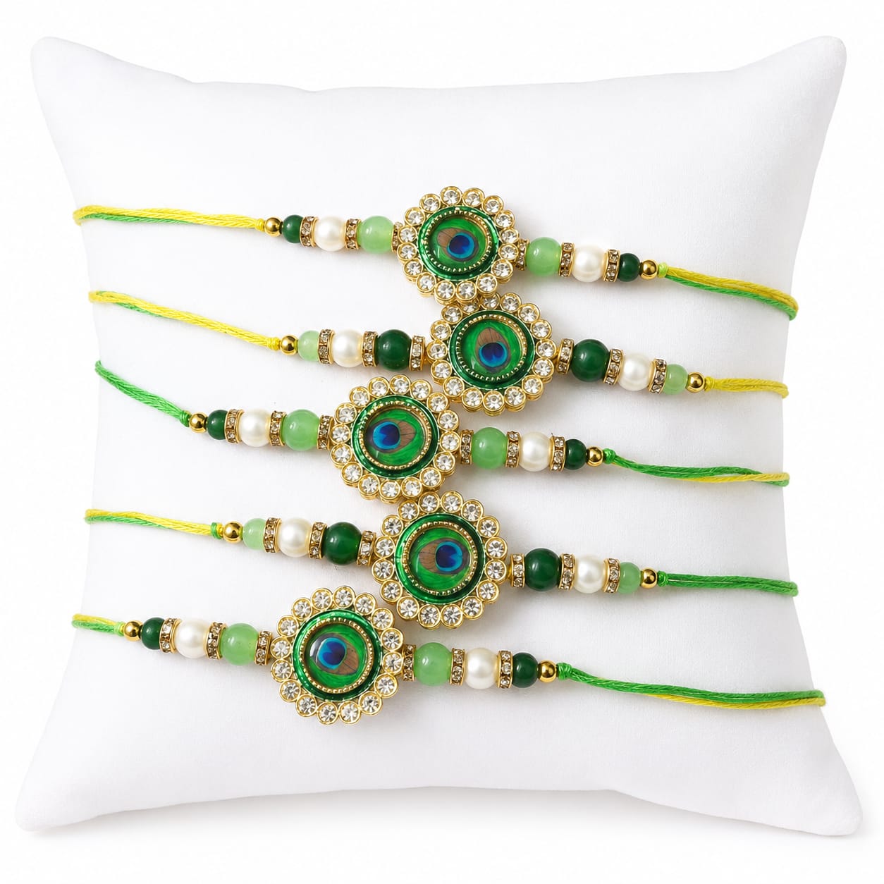 Peacock Designer Rakhi Set of 5 with Stones RK-113