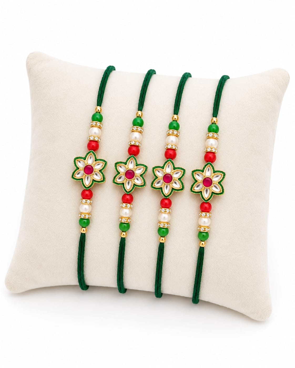 Set of 4 Floral Pearl Beaded Designer Rakhis for Bro RK-119