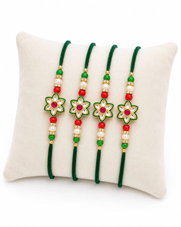 Set of 4 Floral Pearl Beaded Designer Rakhis for Bro RK-119