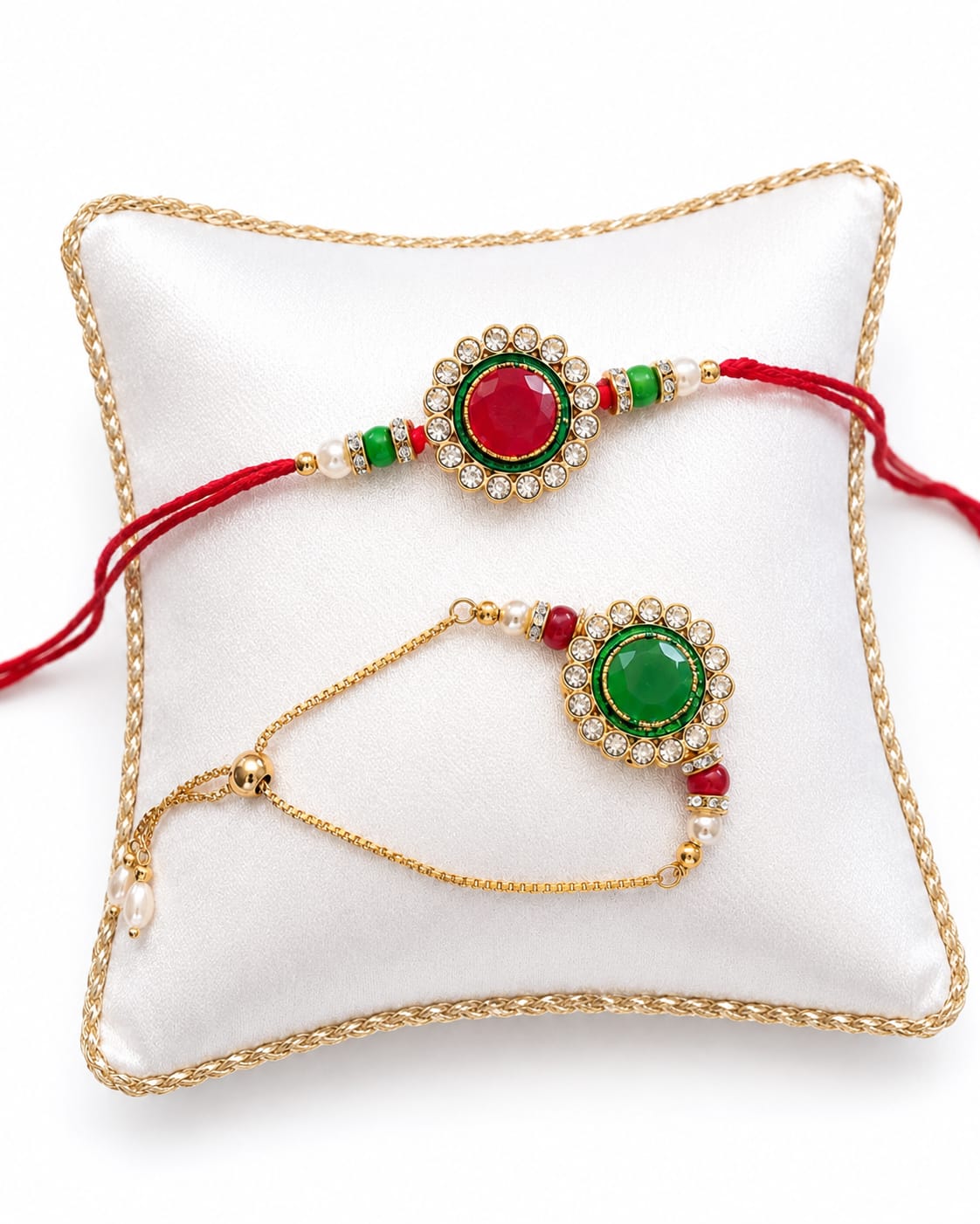 Designer Rakhi & Bracelet Gift Set with Stone Charms RK-120