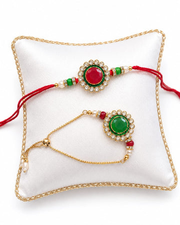 Designer Rakhi & Bracelet Gift Set with Stone Charms RK-120