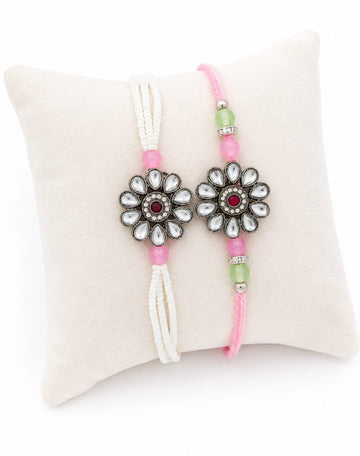 Elegant Floral Pearl Rakhi Set for Bhai Bhabhi Love RK-123