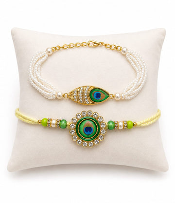 Elegant Peacock Rakhi & Pearl Bracelet Gift Set Love RK-128