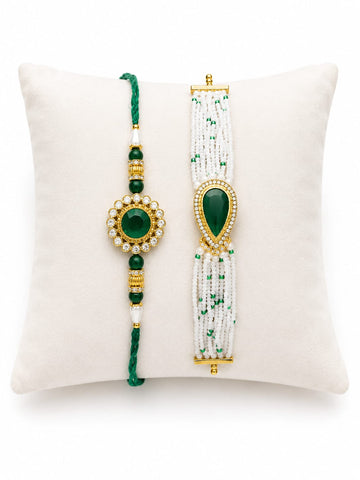 Elegant Green Pearl Bhai Bhabhi Rakhi Gift Set Love RK-131