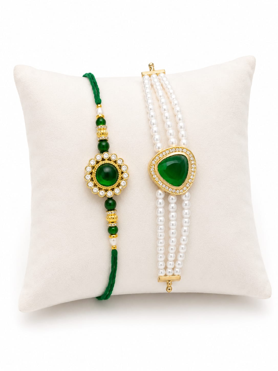 Elegant Green Pearl Bhai Bhabhi Rakhi Gift Set Love RK-132