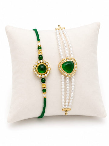 Elegant Green Pearl Bhai Bhabhi Rakhi Gift Set Love RK-132