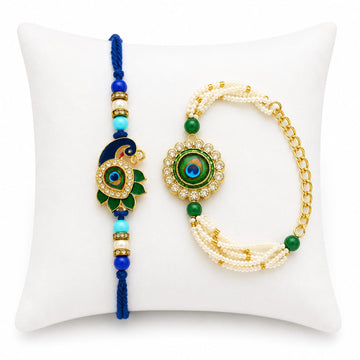 Elegant Peacock Bhai Bhabhi Rakhi Gift Set Love RK-133