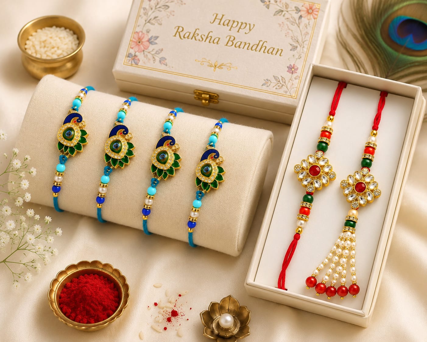 Peacock & Kundan Rakhi Set for Raksha Bandhan RK-142