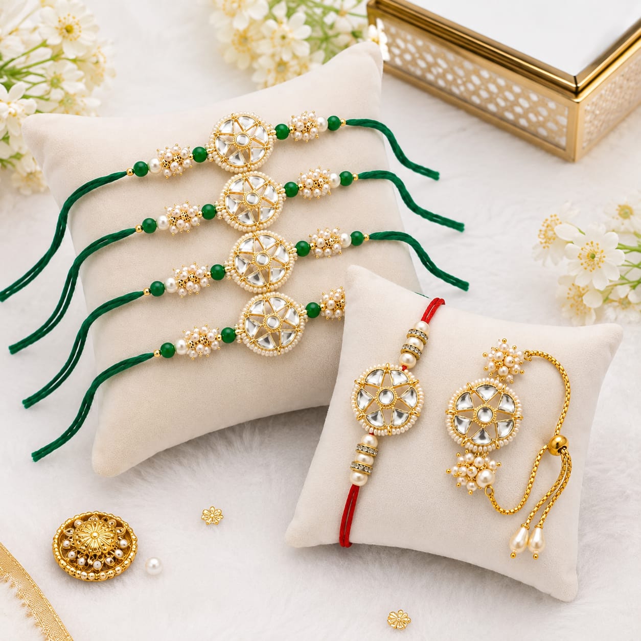 Kundan Pearl Rakhi Set for Raksha Bandhan RK-143