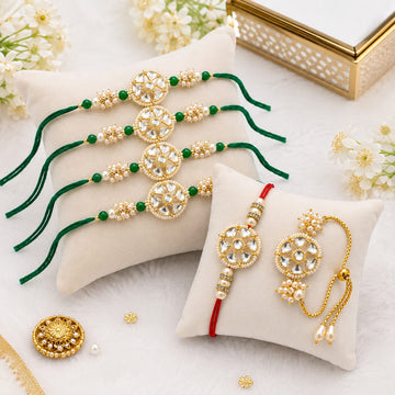 Kundan Pearl Rakhi Set for Raksha Bandhan RK-143
